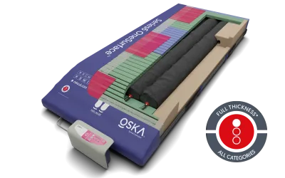 OSKA Series6 OneSurface Mattress pressure care mattress, blue, with foam and air cell cutaway